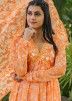 Orange Floral Printed Anarkali Suit Set