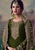Green Resham Embroidered Art Silk Pant Suit