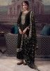 Black Art Silk Pant Suit In Resham Embroidery