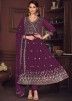 Purple Embroidered Anarkali Pant Suit In Georgette