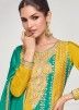 Readymade Yellow & Sea Green Embroidered Palazzo suit