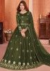 Green Embroidered Anarkali Suit In Art Silk