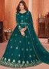 Teal Blue Embroidered Anarkali Style Suit