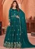 Teal Blue Embroidered Anarkali Style Suit