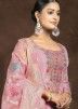 Pink Zari Woven Suit Set In Banarasi Silk