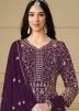 Purple Thread Embroidered Anarkali Suit In Georgette