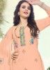 Peach Embroidered Georgette Pant Suit Set