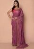 Mauve Pink Embroidered Georgette Saree