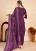 Purple Readymade Embroidered Suit Set In Rayon