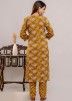 Yellow Readymade Cotton Printed Pant Suit