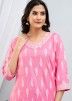 Pink Readymade Printed Pant Suit In Cotton