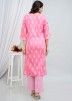 Pink Readymade Printed Pant Suit In Cotton