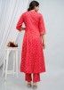 Red Cotton Readymade Anarkali Suit In Embroidery