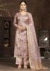 Light Pink Embroidered Pant Suit In Organza