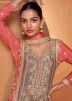 Readymade Brown & Coral Red Embroidered Sharara Suit Set