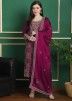 Magenta Dori Embroidered Pant Suit In Georgette