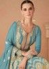 Powder Blue Readymade Flared Style Sharara Chiffon Suit In Embroidery