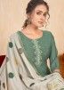 Green Readymade Viscose Pant Suit In Thread Embroidery