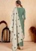 Green Readymade Viscose Pant Suit In Thread Embroidery