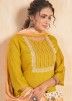 Yellow Readymade Embroidered Viscose Pant Suit Set
