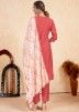 Light Red Readymade Embroidered Viscose Pant Suit