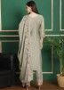 Sage Green Thread Embroidered Chiffon Pant Suit
