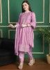 Lavender Thread Embroidered Pant Suit In Chiffon