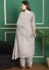 Grey Chiffon Pant Suit In Thread Embroidery