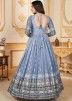 Readymade Foil Printed Anarkali Suit In Powder Blue 