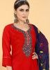 Red Readymade Embroidered Cotton Gharara Suit