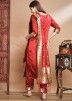 Readymade Red Zari Woven Pant Suit Set