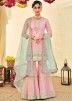 Pink  Embroidered Georgette Gharara Suit Set