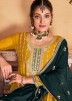 Yellow Readymade Flared Style Embroidered Palazzo Suit In Chiffon