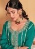 Turquoise Readymade Embroidered Chiffon Palazzo Suit In Flared Style