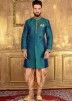Indian Wedding Clothes for Men: Buy Teal Blue Art Silk Mens Wedding Sherwani Online in USA