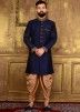 Indian Men Clothing: Buy Readymade Dark Blue Art Silk Wedding Sherwani for Men