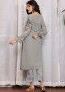 Grey Embroidered Suit Set In Georgette