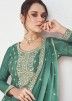 Jade Green Embroidered Readymade Chiffon Palazzo Suit In Flared Style