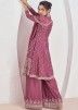 Mauve Pink Embroidered Chiffon Flared Style Readymade Palazzo Suit Set