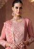 Pink Embroidered Palazzo Suit In Chiffon