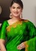 Green Embellished Saree In Jacquard Silk