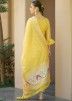 Yellow Woven Pant Suit With Dupatta