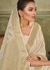 Cream Zari Woven Saree In Chiffon