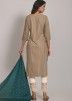 Beige Readymade Embroidered Pant Style Suit