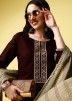 Wine Embroidered Readymade Pant Suit & Dupatta