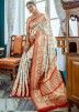 White Woven Detailed Saree In Banarasi Silk