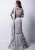 Grey Pre-Stitched Saree With Embroidered Blouse
