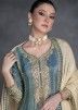 Readymade Stone Blue Embroidered Palazzo Suit