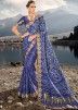 Blue Bandhej Printed Saree In Satin