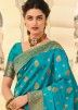 Turquoise Woven Art Silk Saree & Blouse